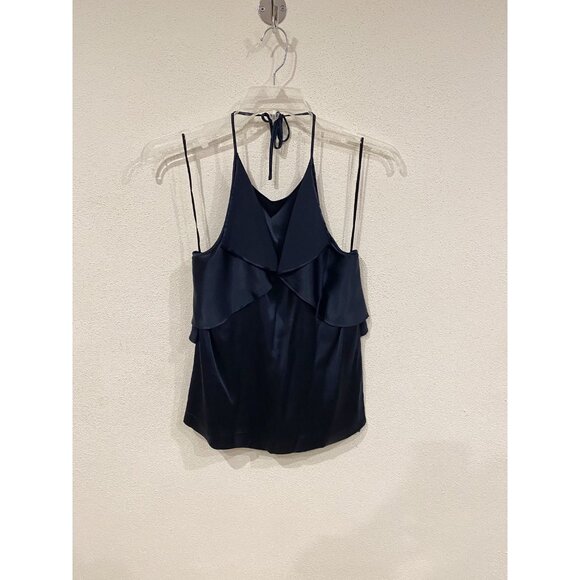 Theory Silk Tank Top Womens Medium Black Halter Ruffle Detail Sleeveless Blouse - Picture 1 of 5